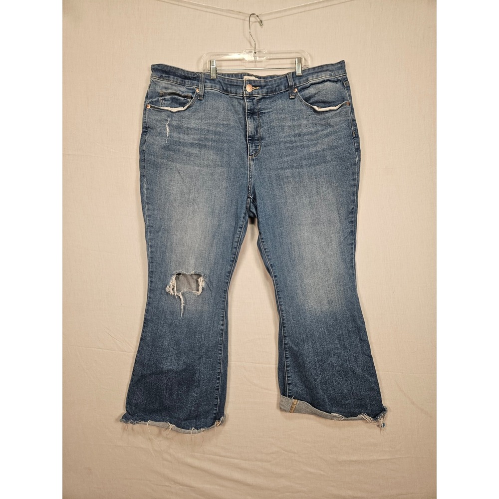 Ava & Viv Womens Plus Size 22 High Rise Flare Distressed Raw Hem Jeans Blue